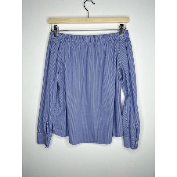 Zara Blue & White Pinstripe Off the Shoulder Blouse XS - Picture 8 of 8